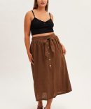 Brown Maxi Skirt Button Front Tie Waist