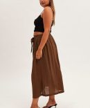 Brown Maxi Skirt Button Front Tie Waist