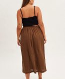 Brown Maxi Skirt Button Front Tie Waist