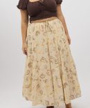 Beige Abstract Tiered Tie Waist Maxiskirt