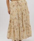 Beige Abstract Tiered Tie Waist Maxiskirt