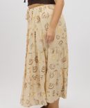 Beige Abstract Tiered Tie Waist Maxiskirt