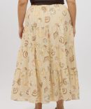 Beige Abstract Tiered Tie Waist Maxiskirt