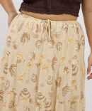 Beige Abstract Tiered Tie Waist Maxiskirt