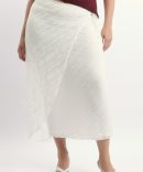 White Stretch Lace Wrap Maxi Skirt