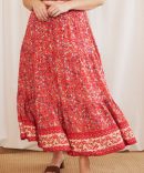 Red Boho Maxi Skirt Tiered