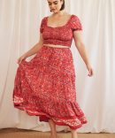 Red Boho Maxi Skirt Tiered
