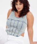 Denim Corset Sleeveless Scoop Neck Stretch Boneless
