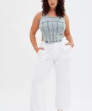 Denim Corset Sleeveless Scoop Neck Stretch Boneless