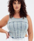 Denim Corset Sleeveless Scoop Neck Stretch Boneless