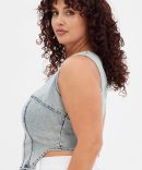 Denim Corset Sleeveless Scoop Neck Stretch Boneless