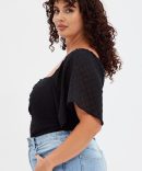 Black Ruched Bodysuit Short Sleeve