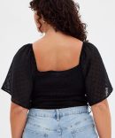Black Ruched Bodysuit Short Sleeve